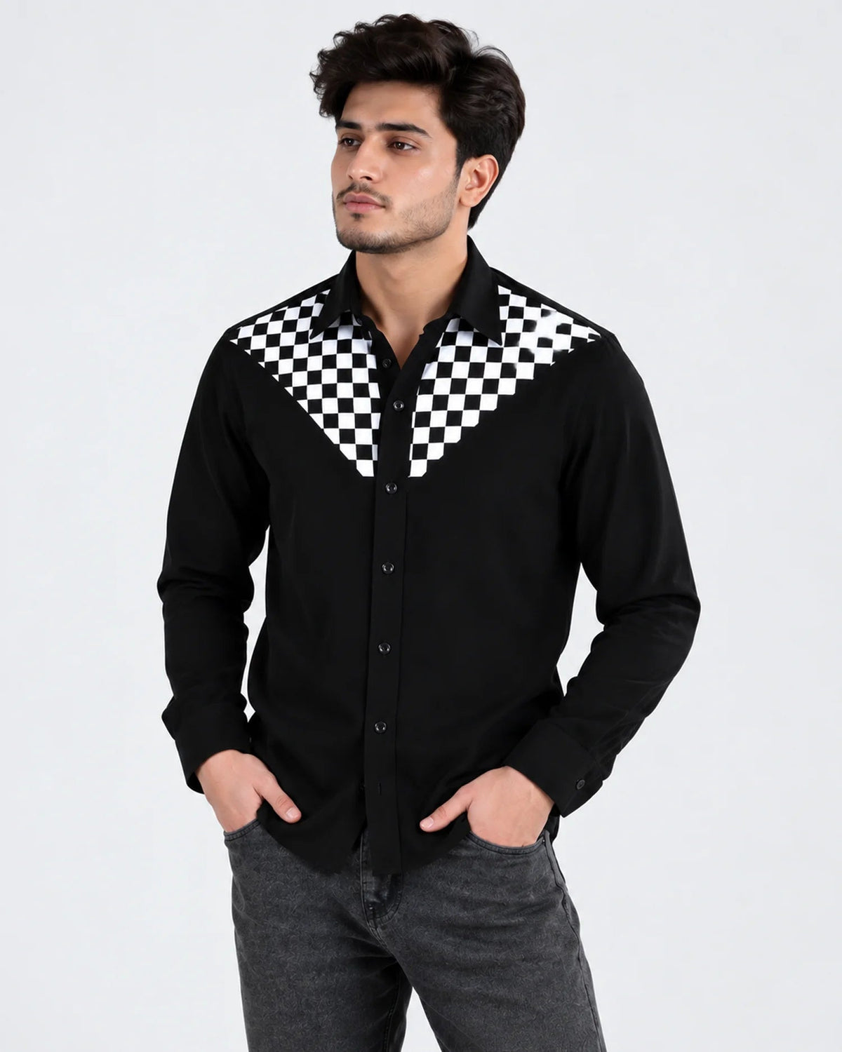 Binary Code – Black Geometric Shirt for Men