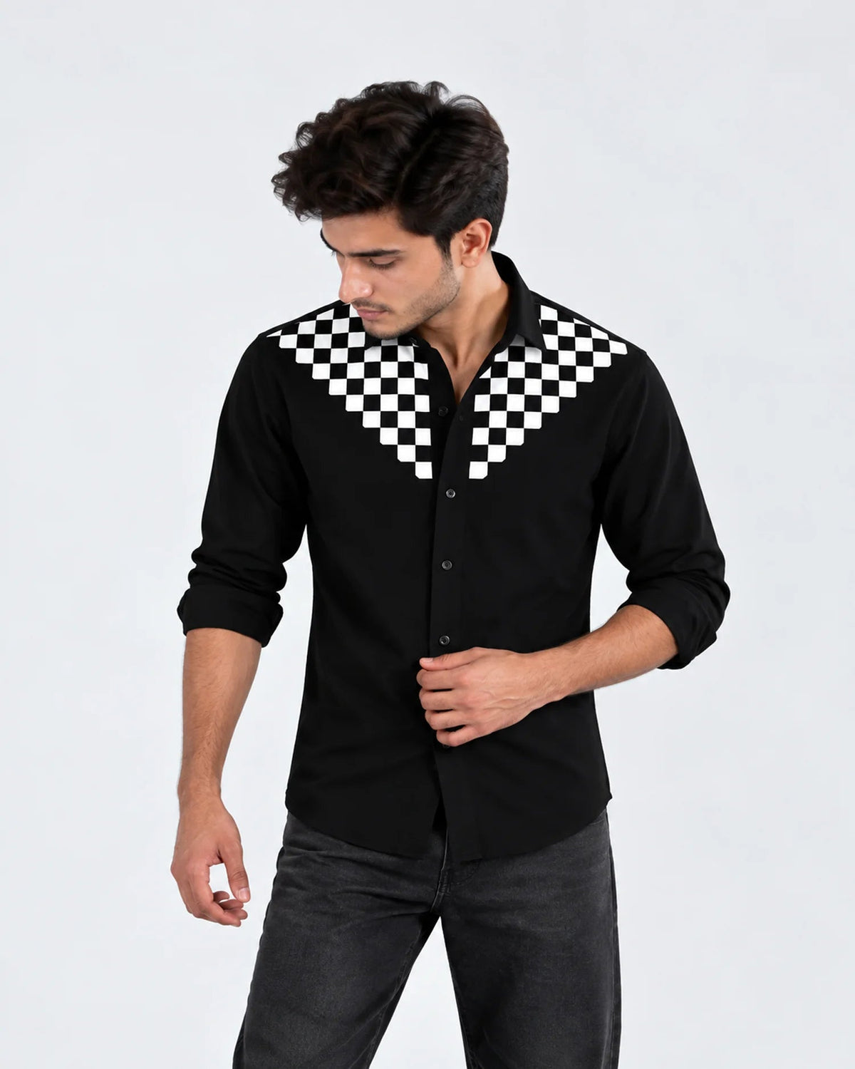 Binary Code – Black Geometric Shirt for Men