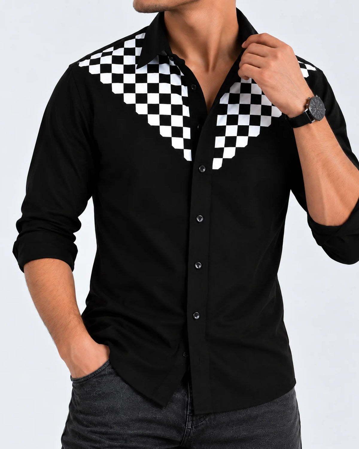 Binary Code – Black Geometric Shirt for Men