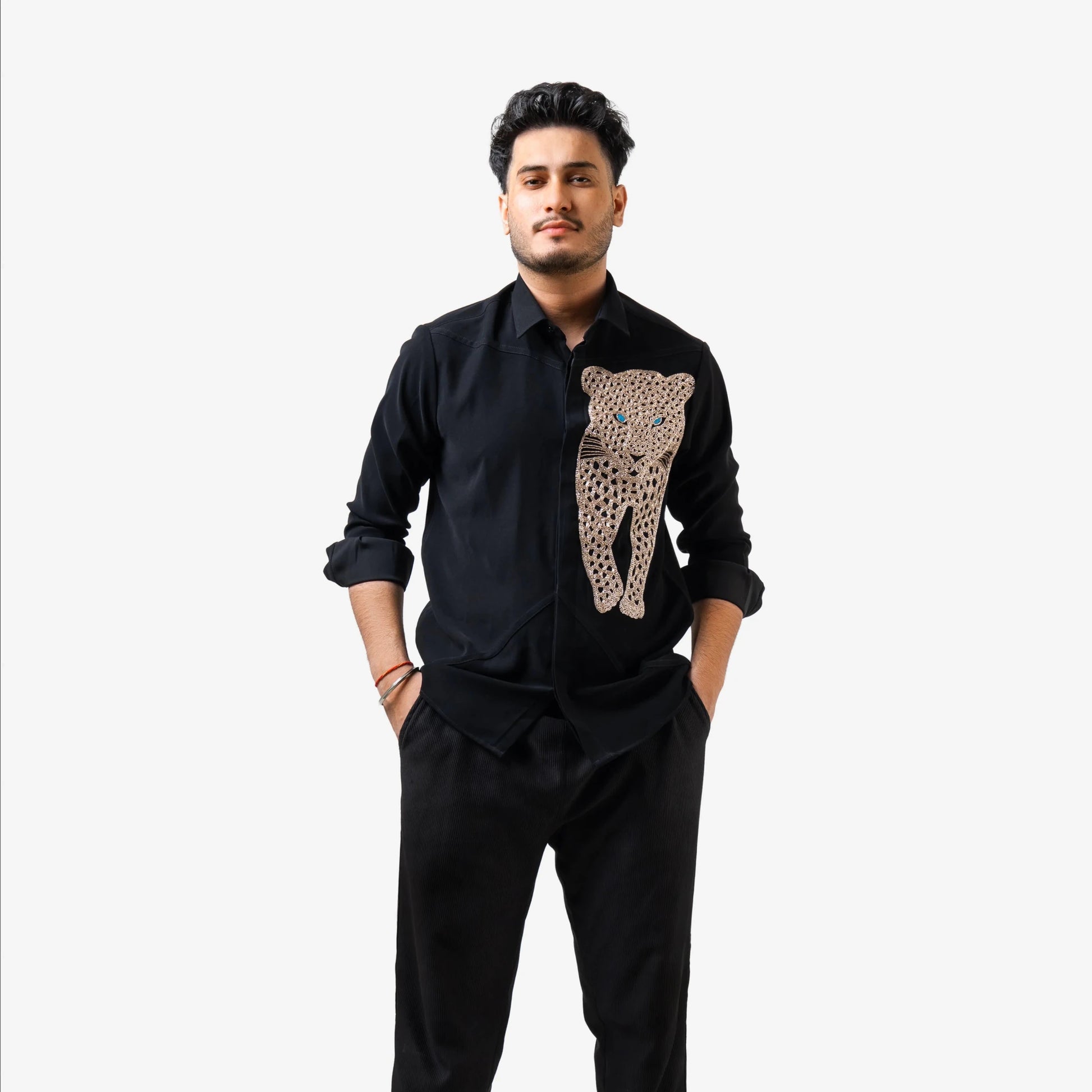 Blue Stare – Panther Embroidered Black Shirt