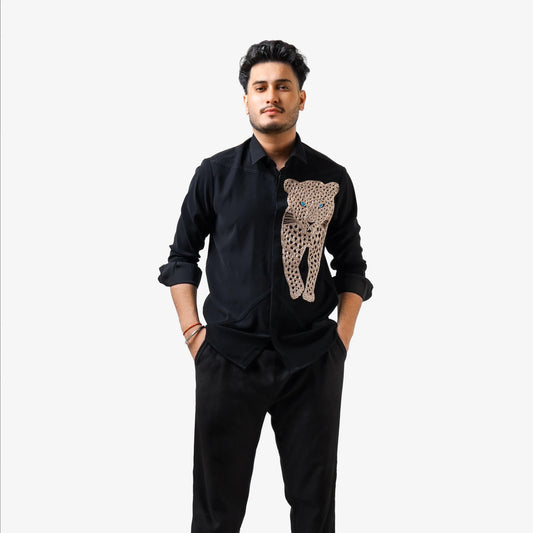 Blue Stare – Panther Embroidered Black Shirt