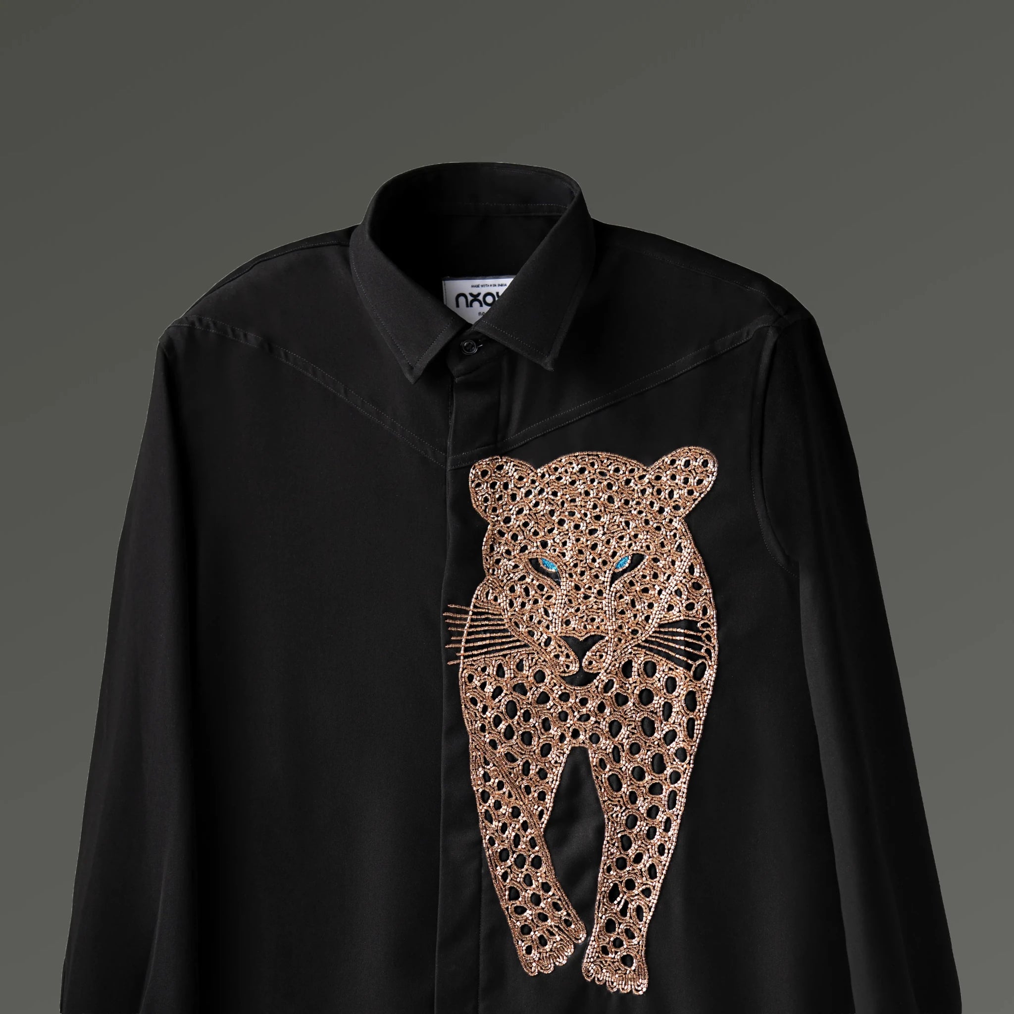 Luxury embroidered shirts animal designs NOOOB Blue Stare panther blue eyes black