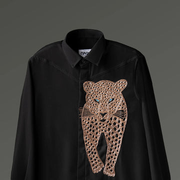 Blue Stare – Panther Embroidered Black Shirt
