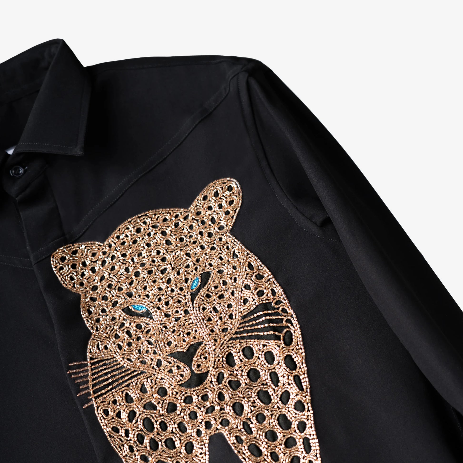 Blue Stare – Panther Embroidered Black Shirt