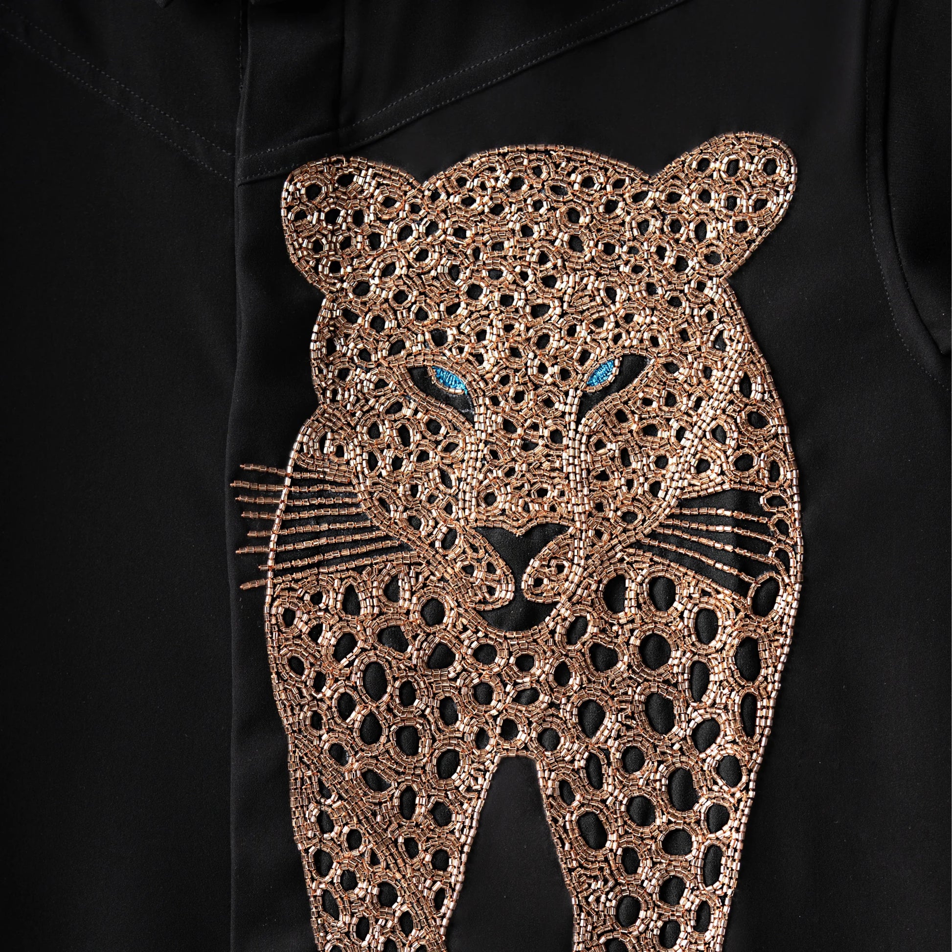 Blue Stare – Panther Embroidered Black Shirt