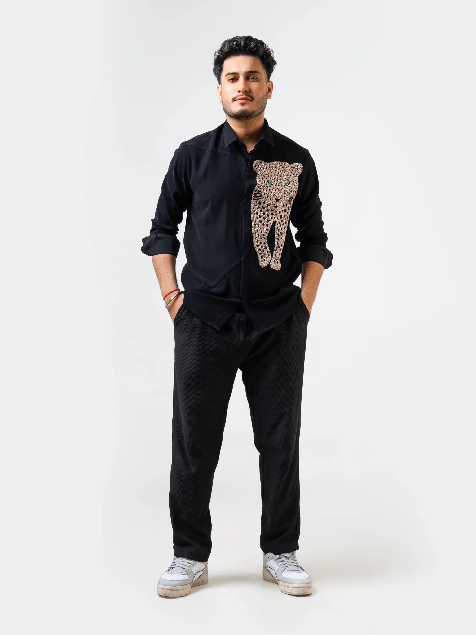 Panther Embroidered Black Shirt