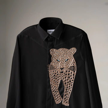 Blue Stare – Panther Embroidered Black Shirt