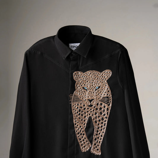 Blue Stare – Panther Embroidered Black Shirt