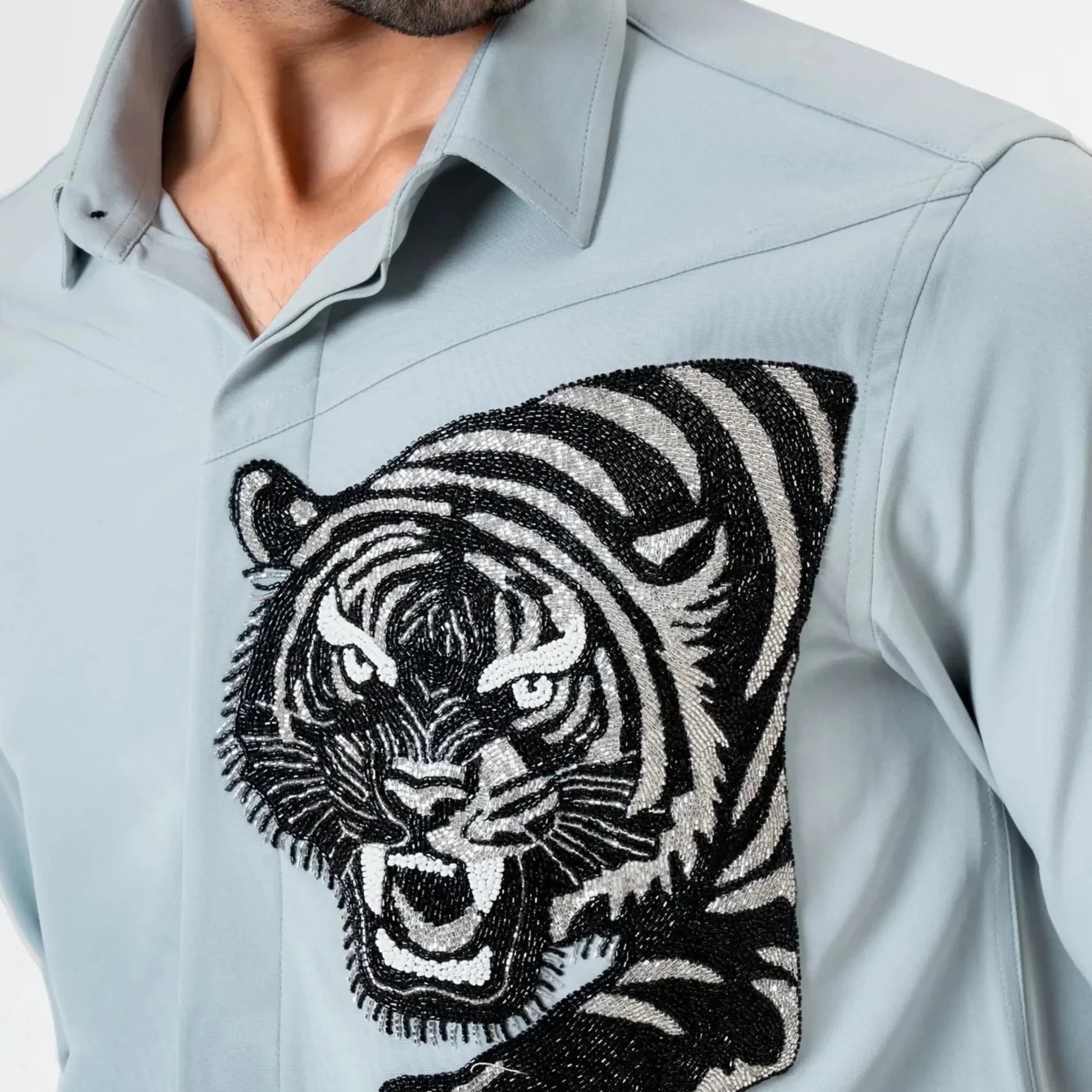 Celestial Roar – Tiger Embroidered Shirt