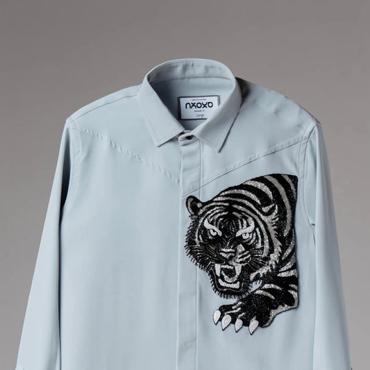 Celestial Roar – Tiger Embroidered Shirt