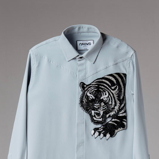 Celestial Roar – Tiger Embroidered Shirt