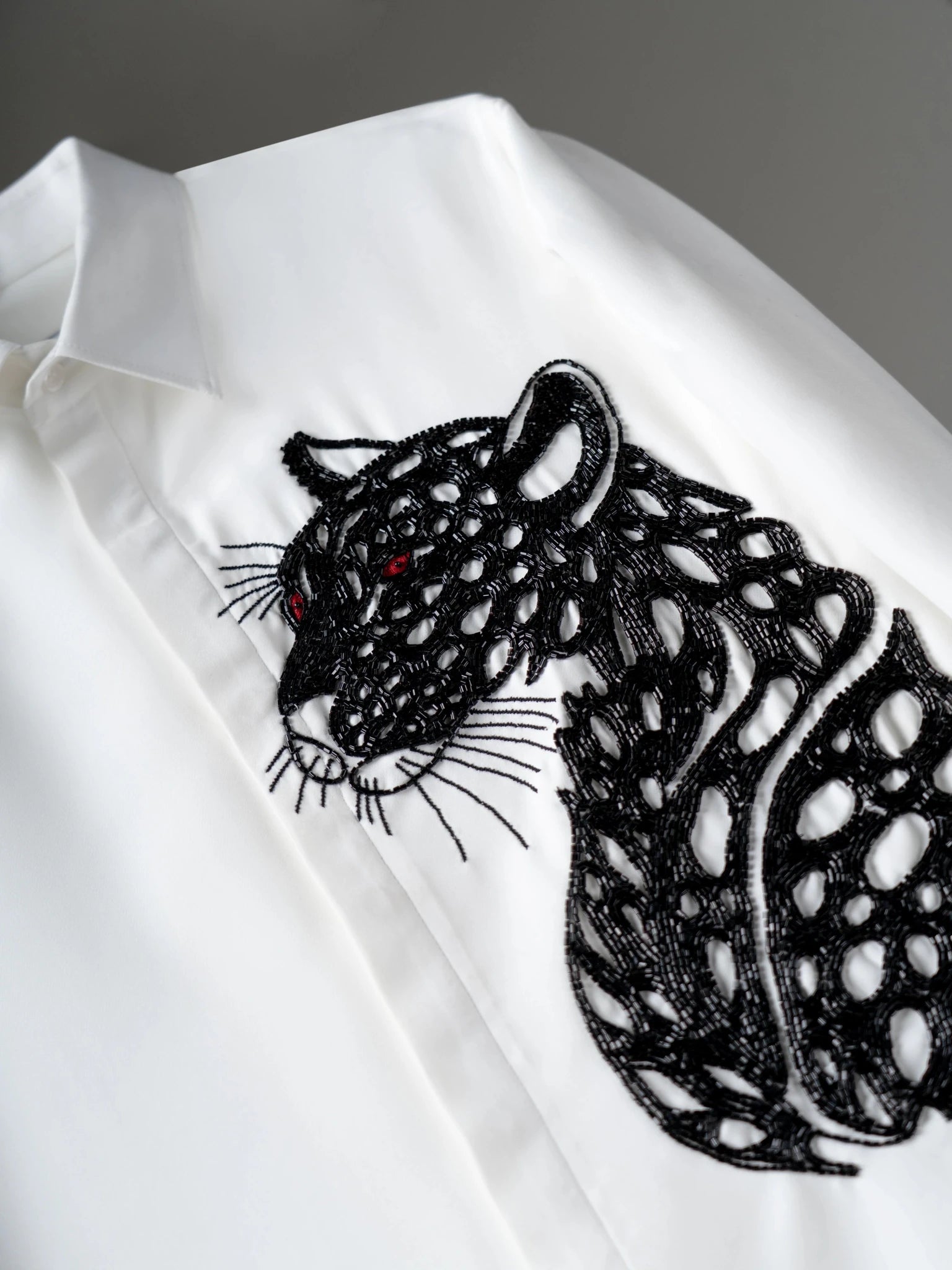 Panther Embroidered Premium White Shirt for Men
