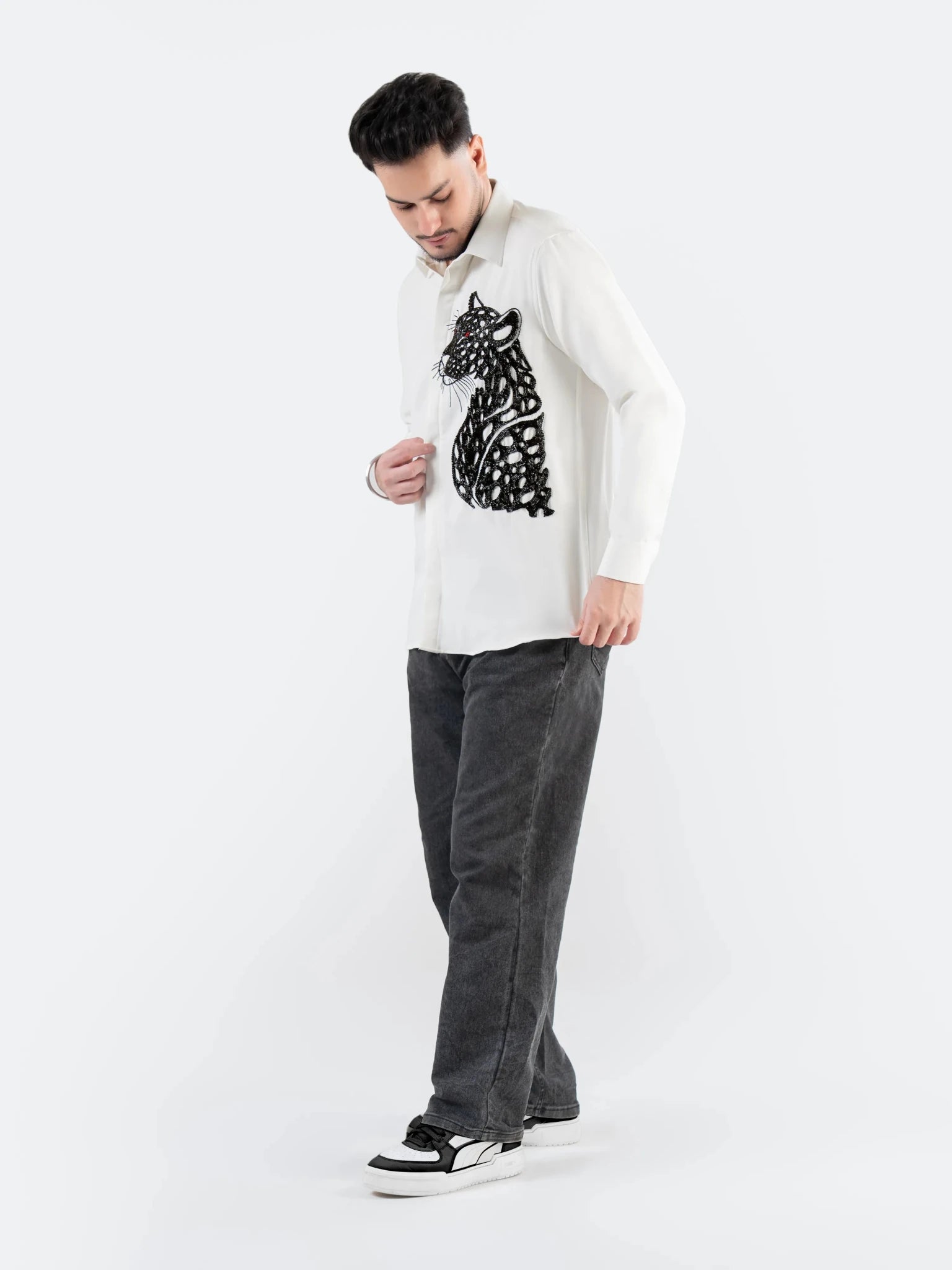 Buy Panther Embroidered Premium White Shirt
