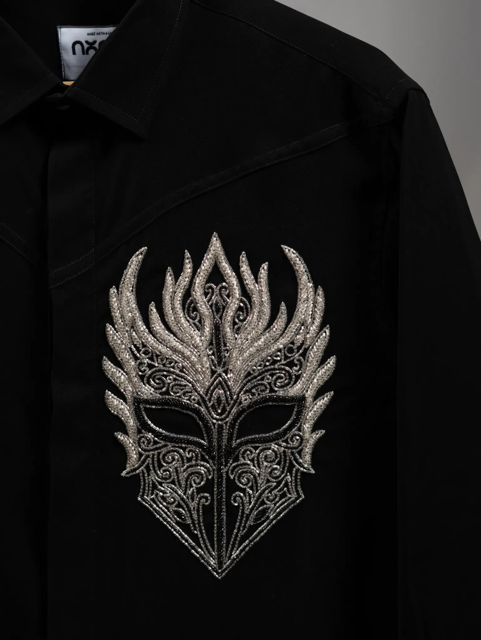 Black Embroidered Shirt for Men