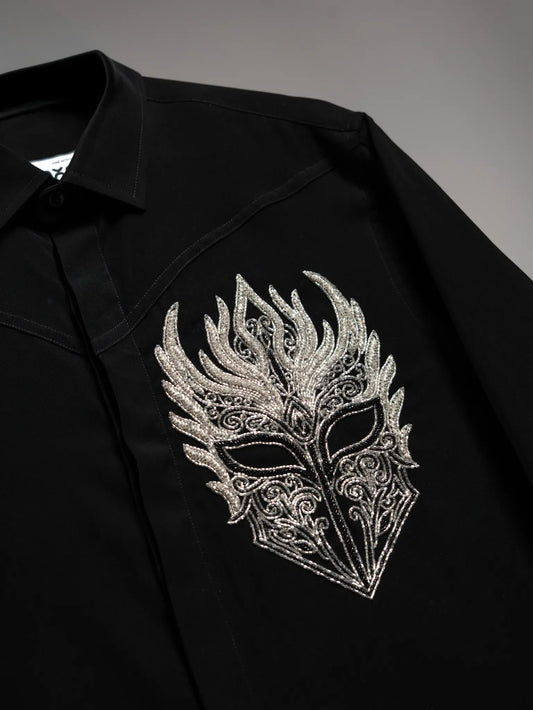 Crown of Shadow – Black Embroidered Shirt