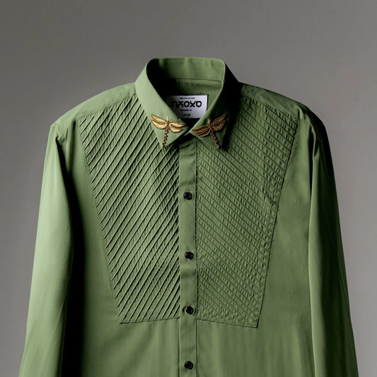 Designer shirts for men NOOOB Ethereal Collar Sage Green unique embroidery