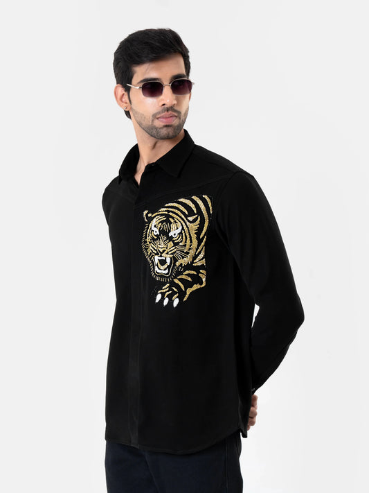 Golden Roar – Tiger Embroidered Shirt for Men