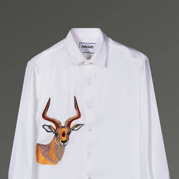 Golden Sentinel – Embroidered Antelope Shirt