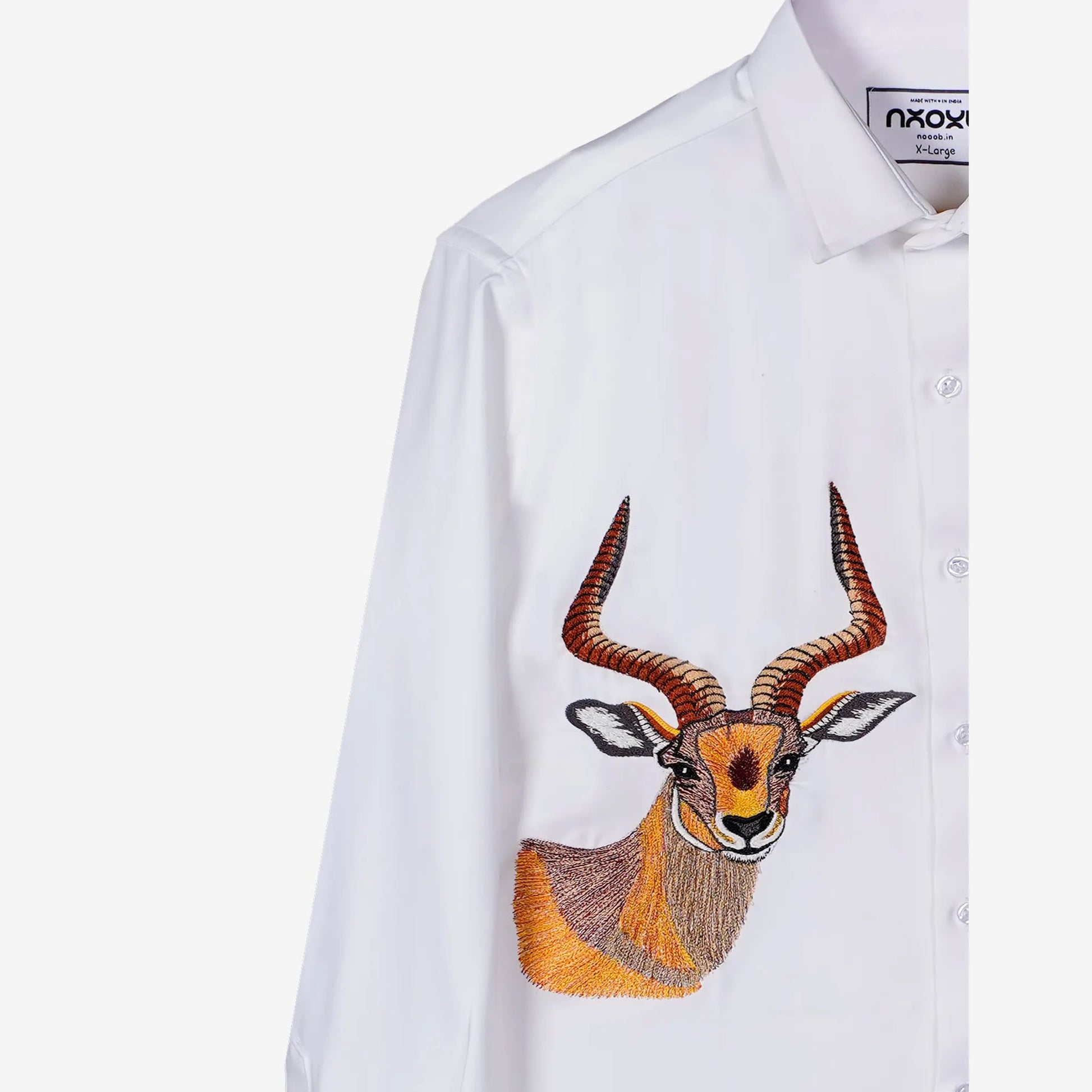 Golden Sentinel – Embroidered Antelope Shirt