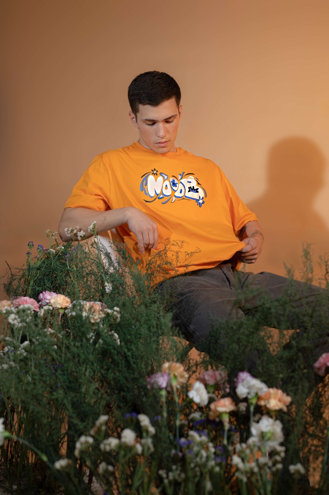 Orange Oversized Back Graphic Printed T-shirt for Men