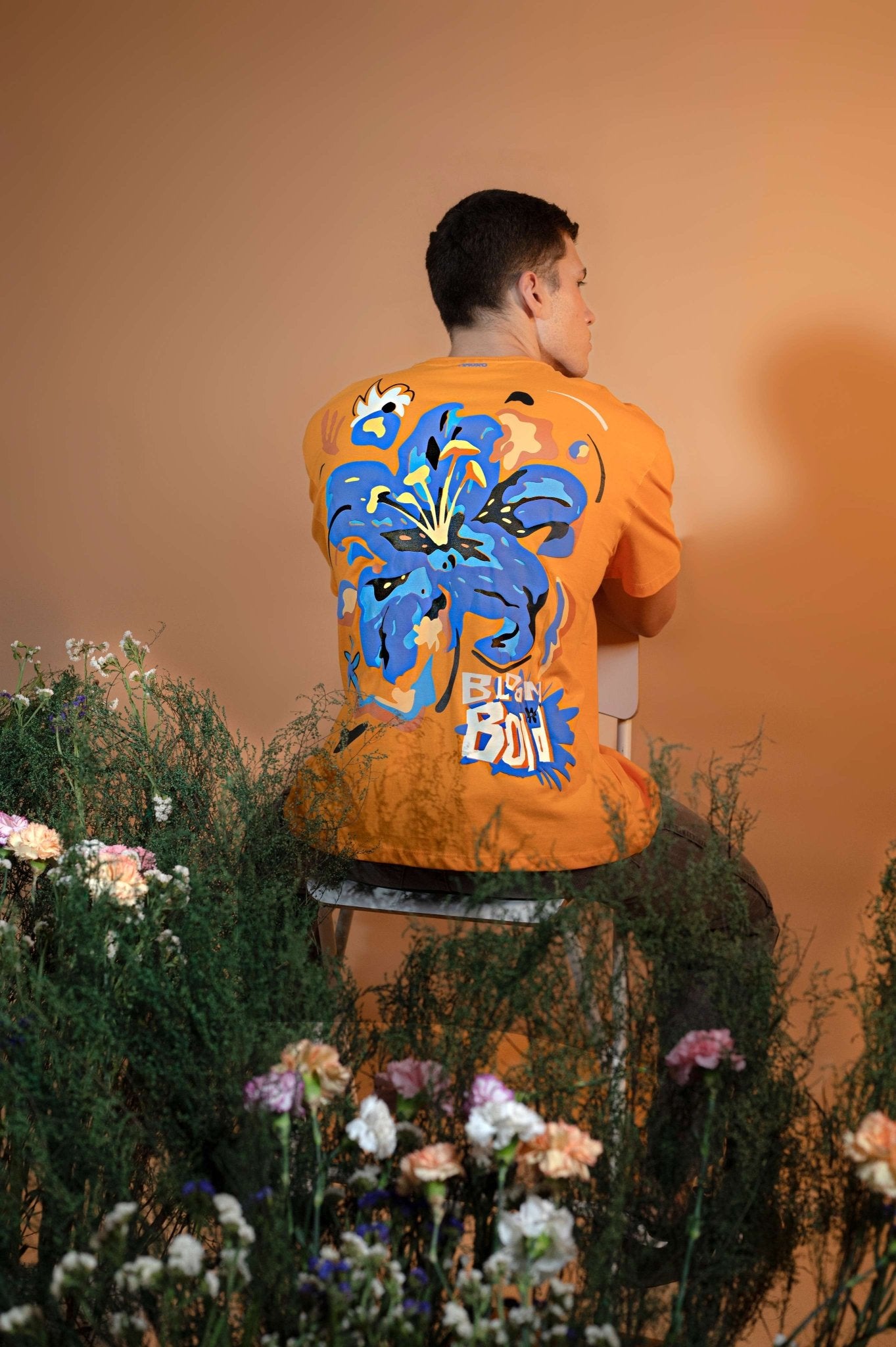 Orange Oversized Back Graphic Printed T-shirt