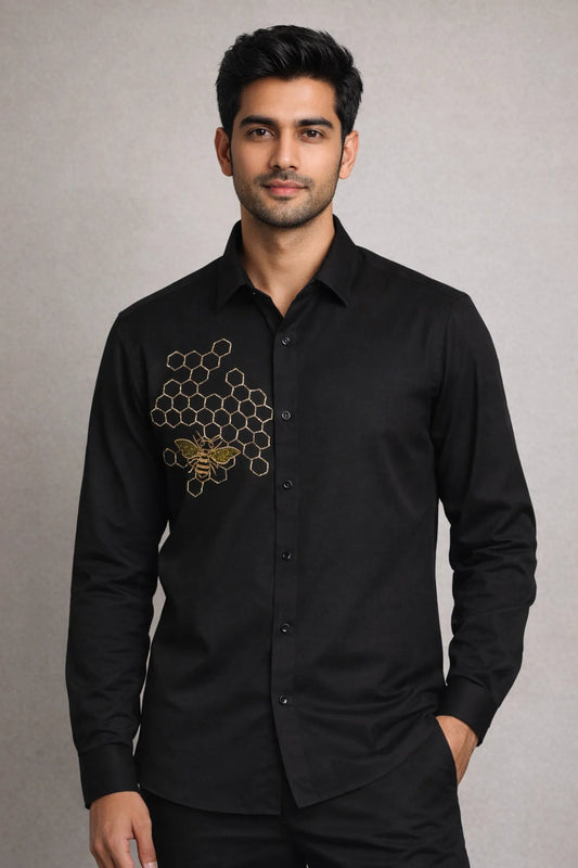 Hive Theory – Geometric Embroidered Shirt for Men