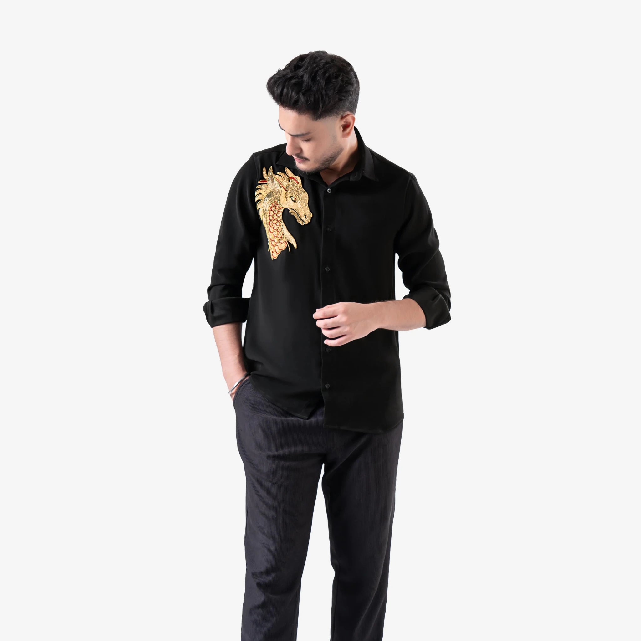 Inferno Crest | Dragon Embroidered Black Shirt | NOOOB
