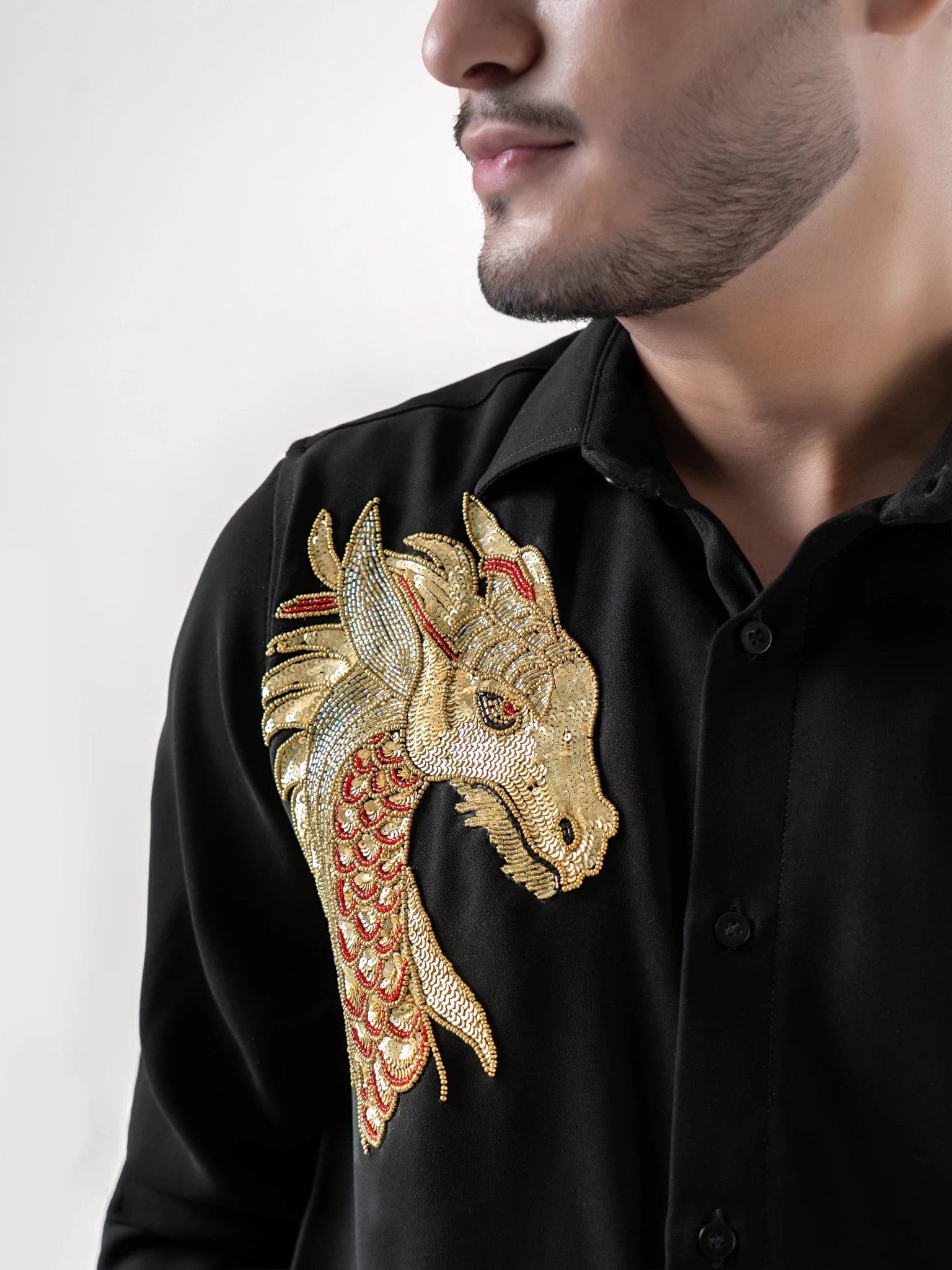 Dragon Embroidered Premium Black Shirt for Men