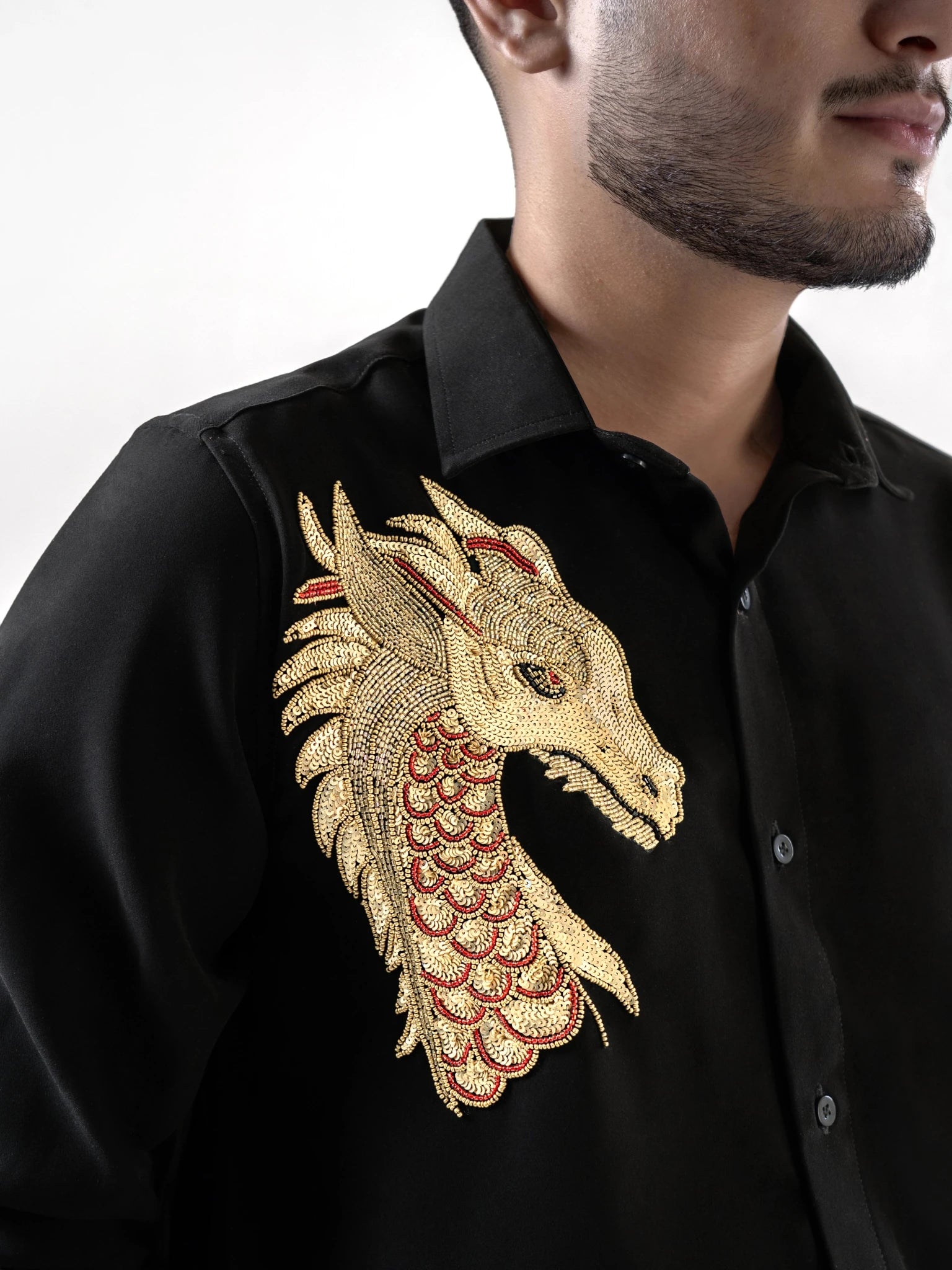 Buy Black Dragon Embroidery Shirt