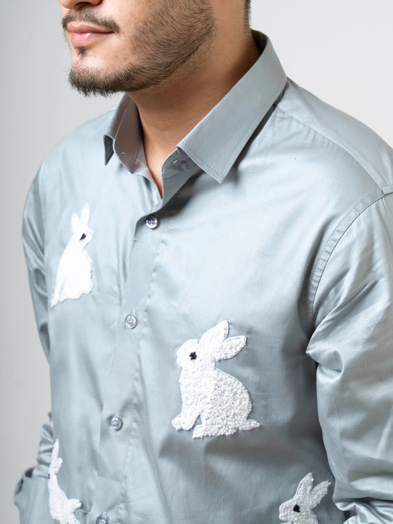 Blue Bunny Embroidered Shirt for Men
