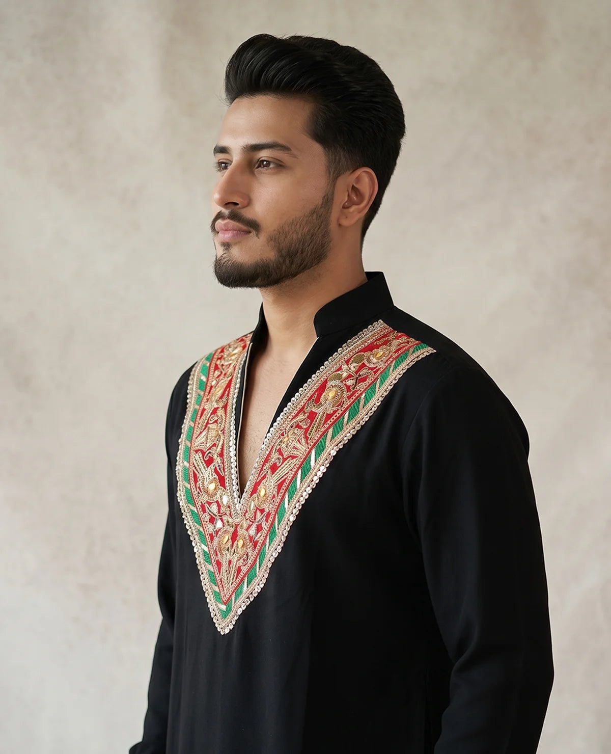 Midnight Darbar – Embroidered Black Kurta Set for Men