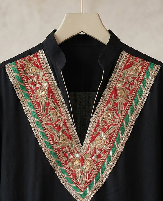 Midnight Darbar – Embroidered Black Kurta Set for Men
