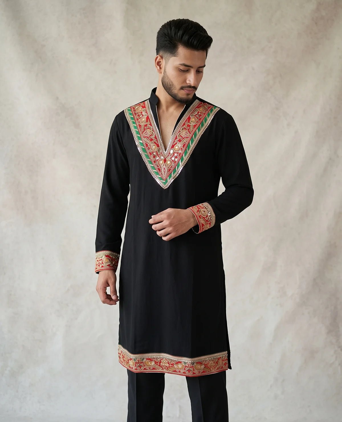 Midnight Darbar – Embroidered Black Kurta Set for Men