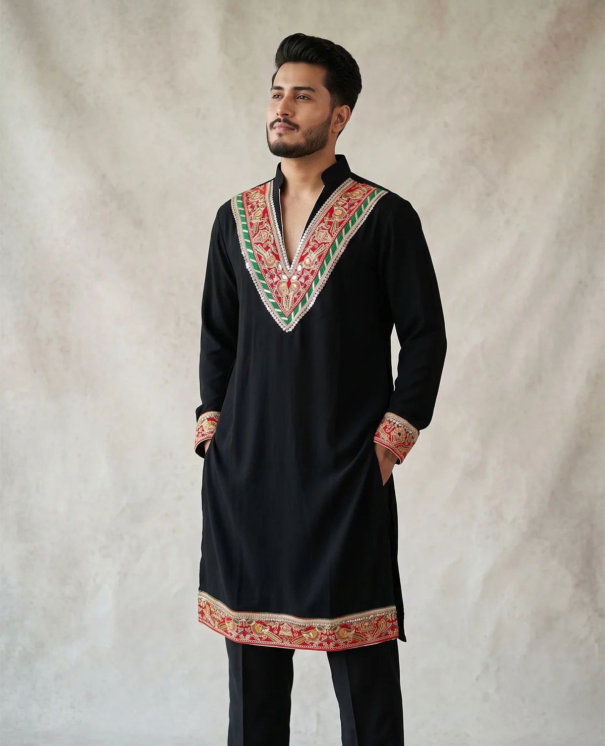 Midnight Darbar – Embroidered Black Kurta Set for Men