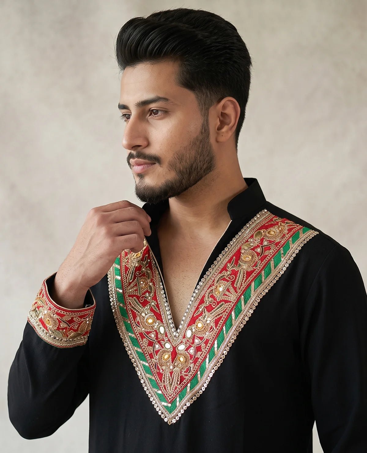 Midnight Darbar – Embroidered Black Kurta Set for Men