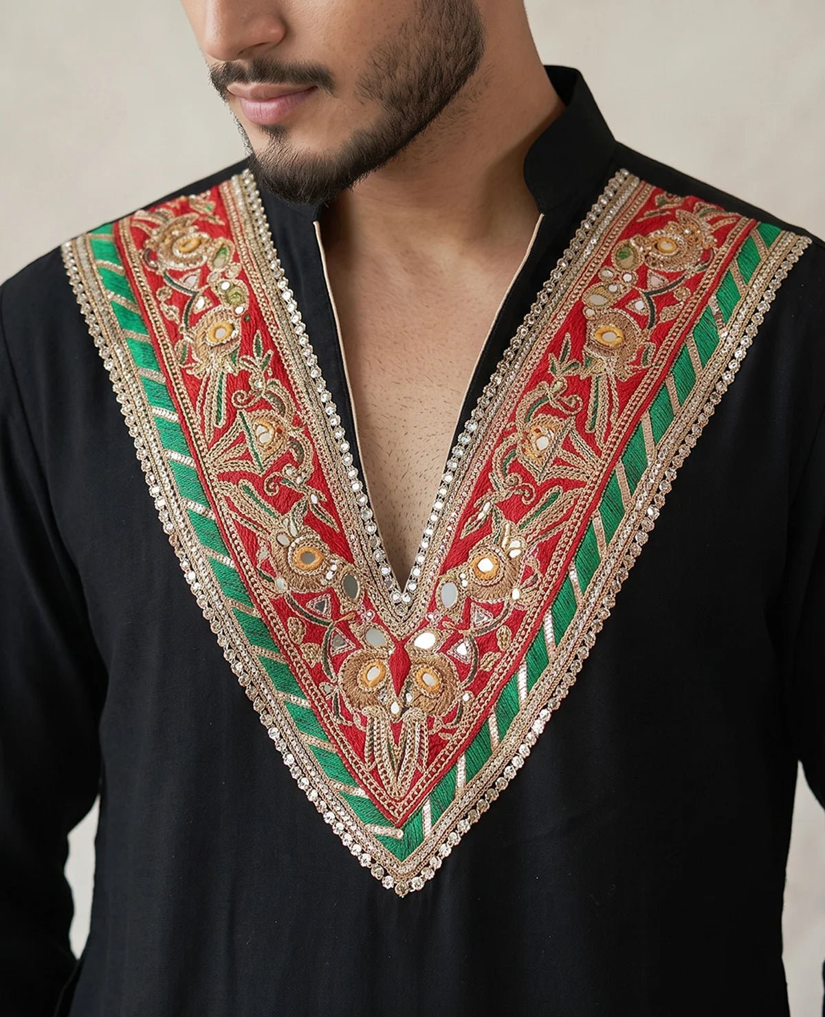 Midnight Darbar – Embroidered Black Kurta Set for Men