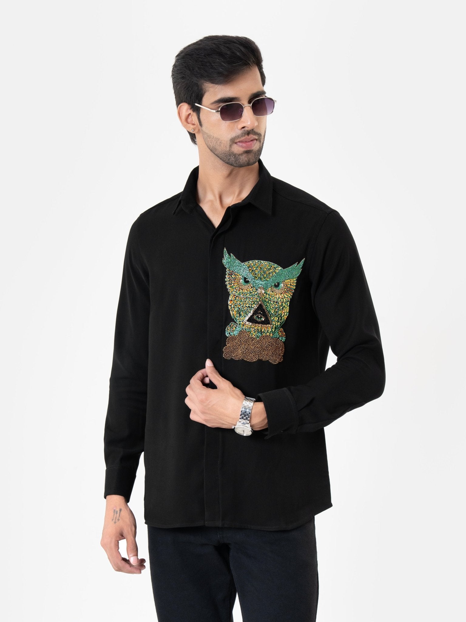 Embroidered shirts for Indian wedding NOOOB Mehendi owl
