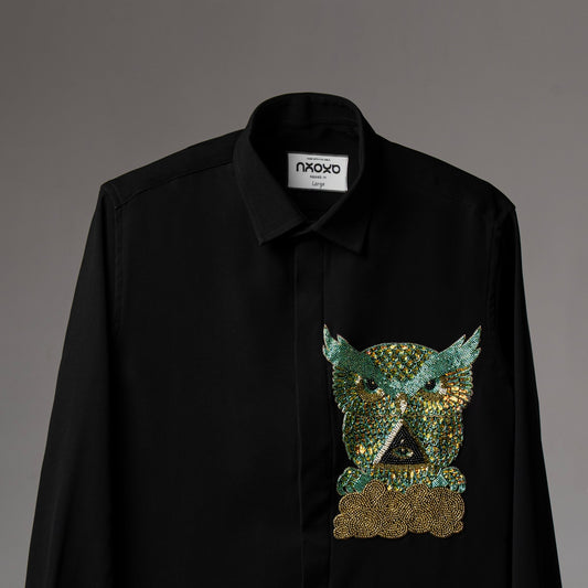 Midnight Oracle – Owl Embroidered Shirt