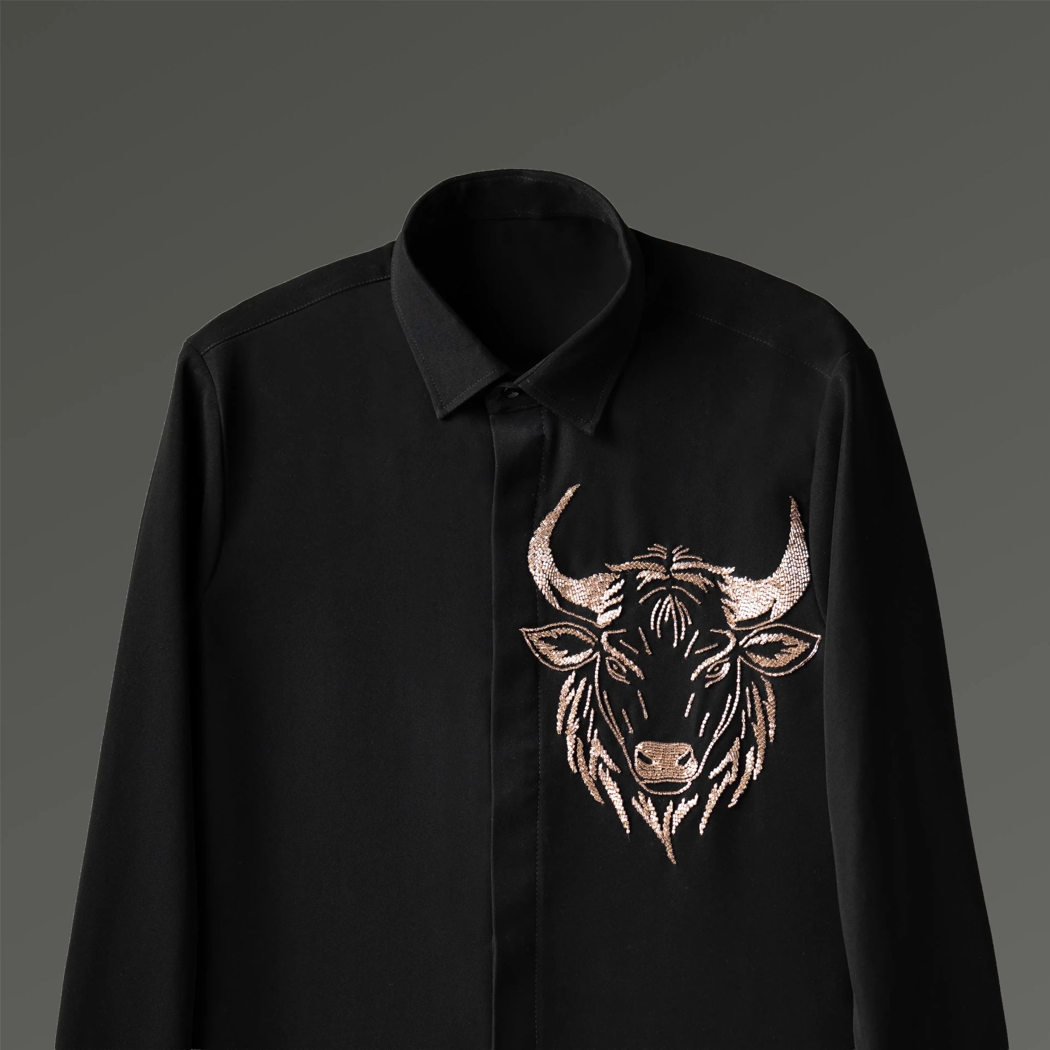 Luxury embroidered shirts animal designs NOOOB No Horns Held bull black