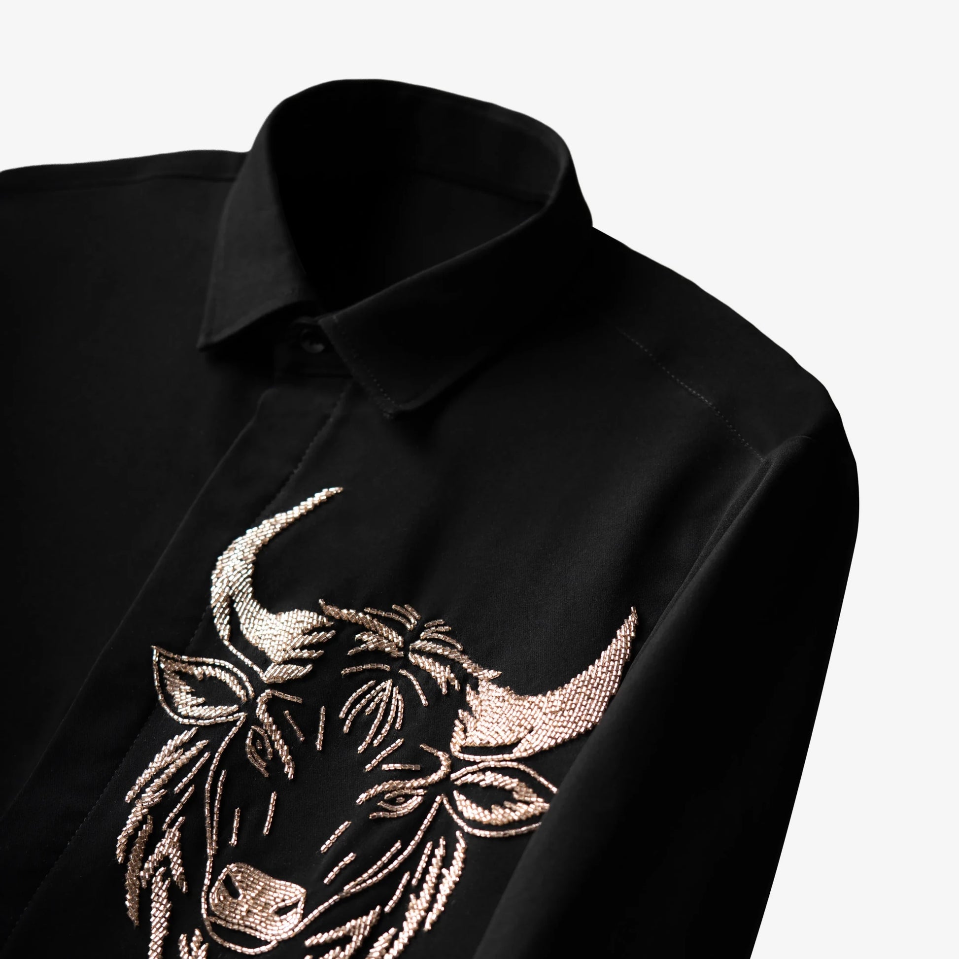 No Horns Held – Bull Embroidered Black Shirt