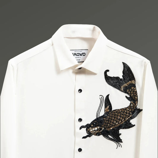 Obsidian Koi – Koi Embroidered White Shirt