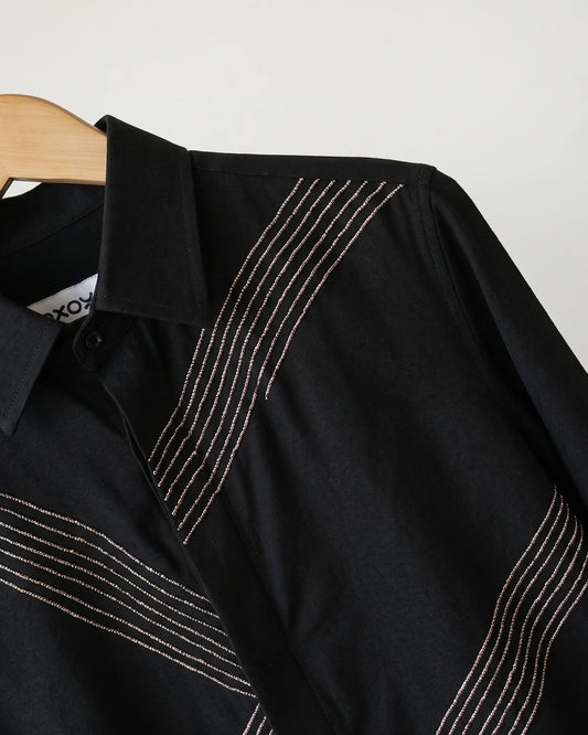 Parallel – Embroidered Black Shirt for Men