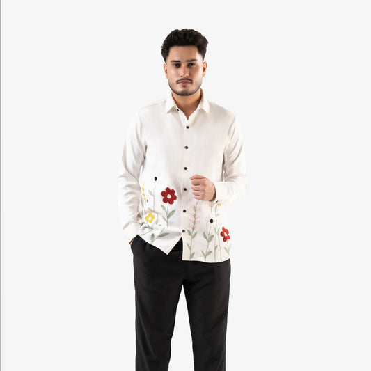 Petal Chase – Floral Embroidered Shirt