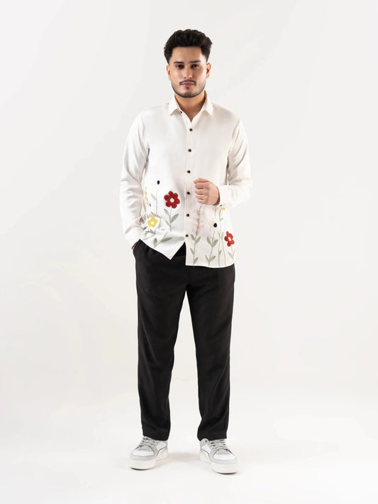 Petal Chase – Floral Embroidered Shirt for Men
