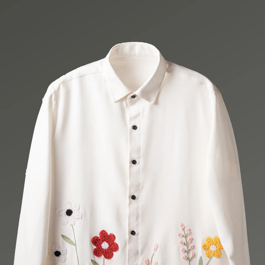 Petal Chase – Floral Embroidered Shirt
