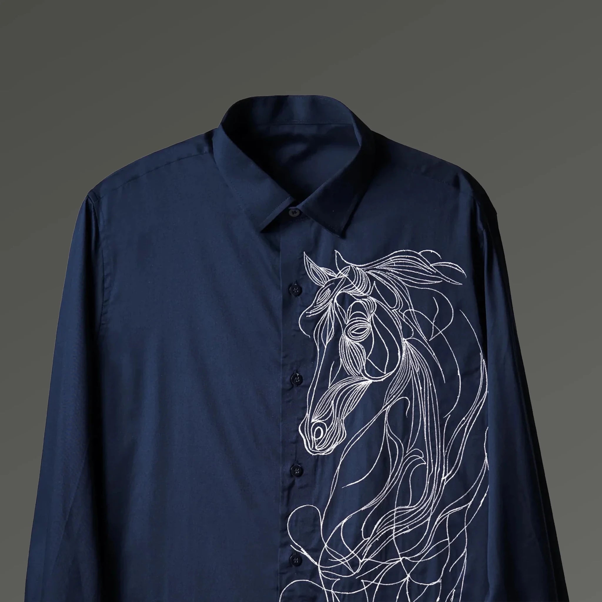 Luxury embroidered shirts animal designs NOOOB Phantom Mane horse blue black