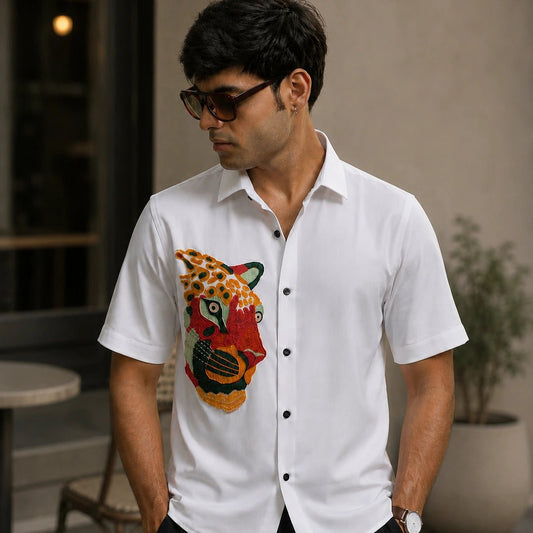 Primal Mosaic – Half Sleeves Embroidered Shirt for Men