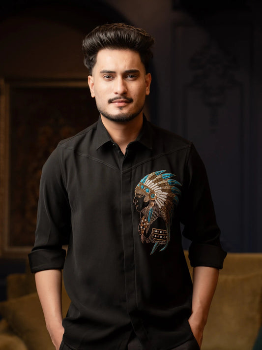 Shadow Chief – Black Embroidered Shirt