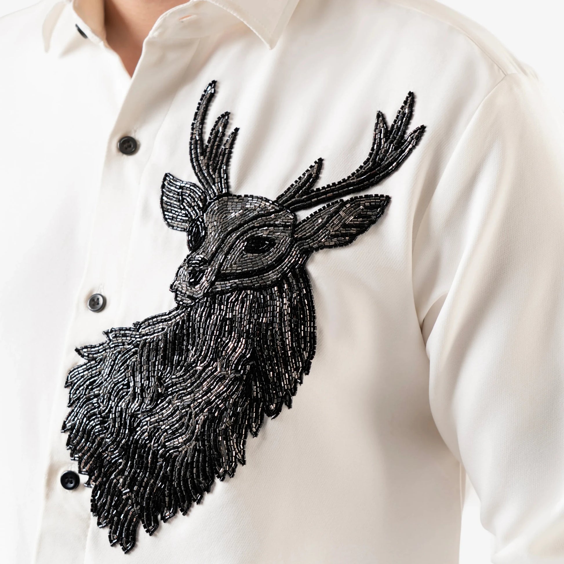 Silent Hunt – Deer Embroidered White Shirt