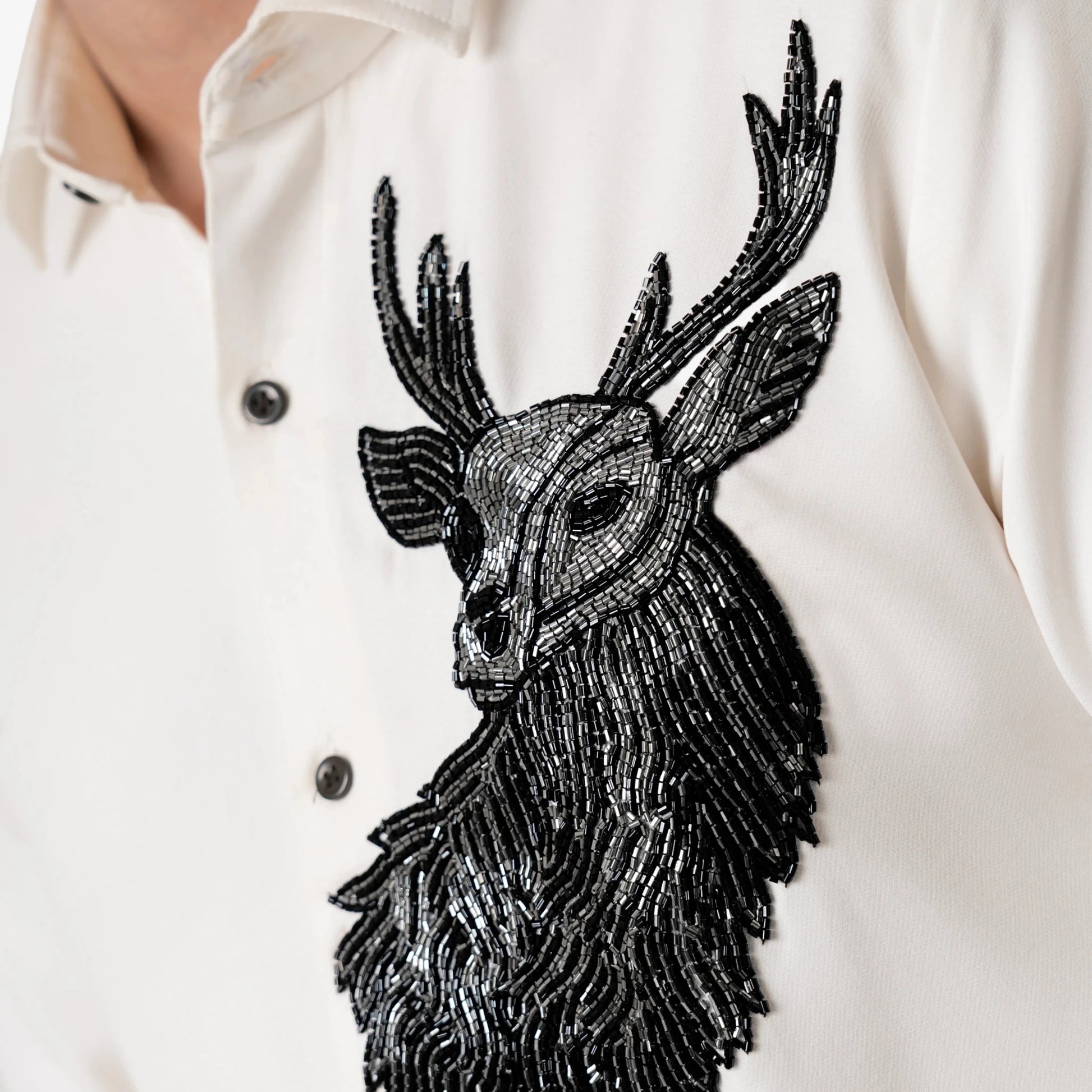 Silent Hunt – Deer Embroidered White Shirt